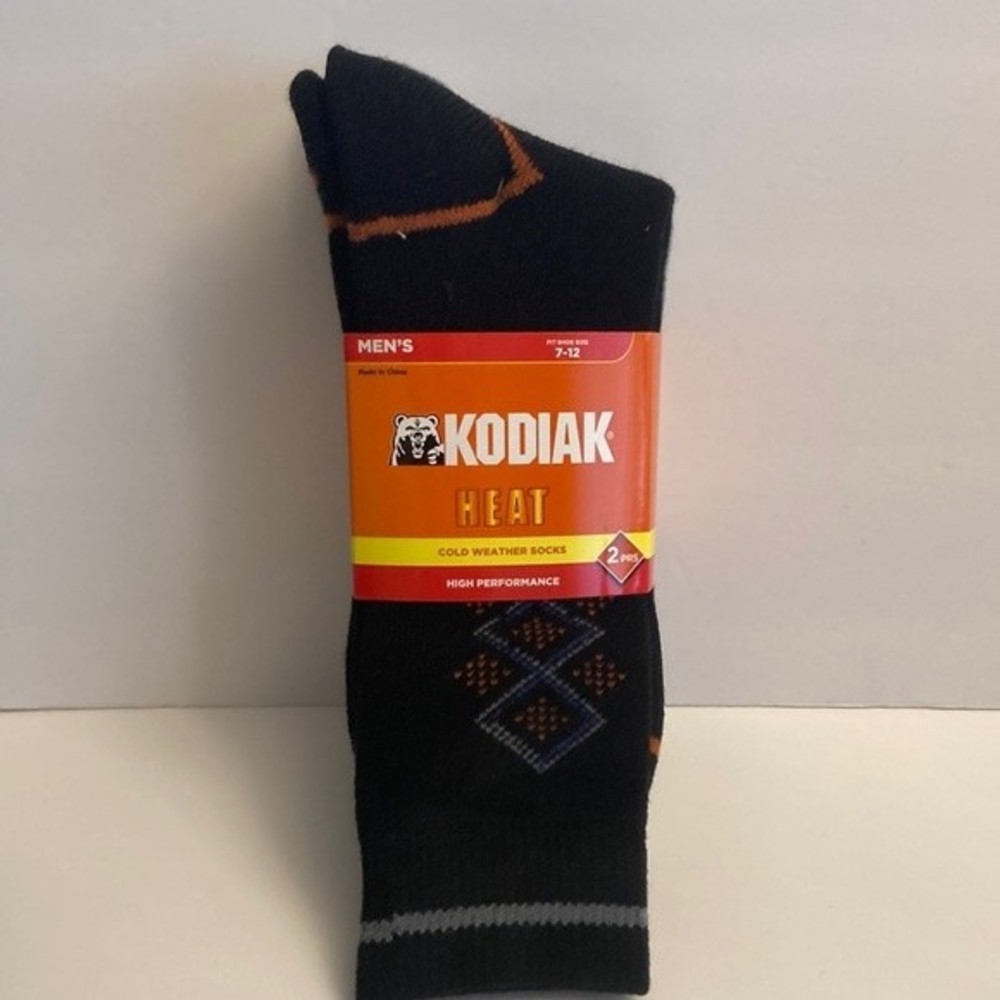 Kodiak Heat Men's Cold Weather Socks 2 Pairs Black Grey